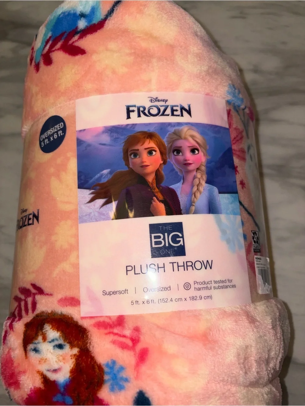 NEW Disney Frozen Anna Elsa Plush Throw Blanket 5x6 FT The Big One Pink Fleece